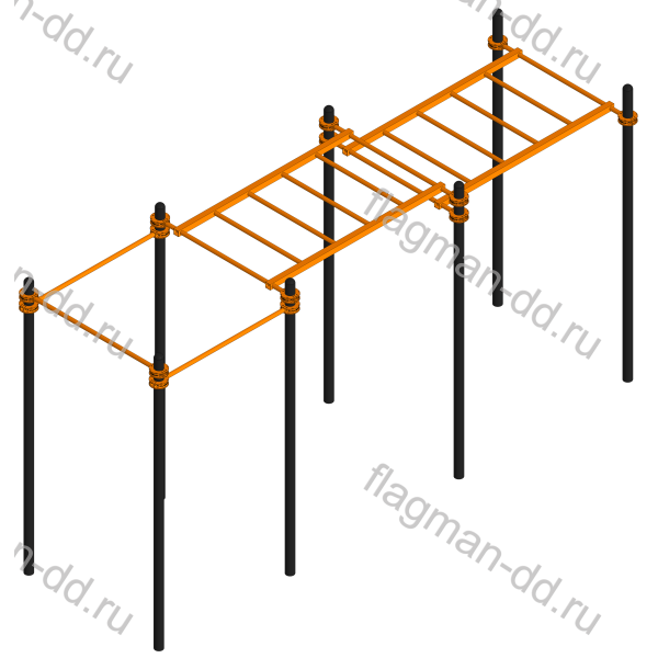 Комплекс для Воркаут с рукоходом двухуровневым и 3 турниками FL WRK-31_76mm Комплекс для Воркаут с рукоходом двухуровневым и 3 турниками FL WRK-31_76mm